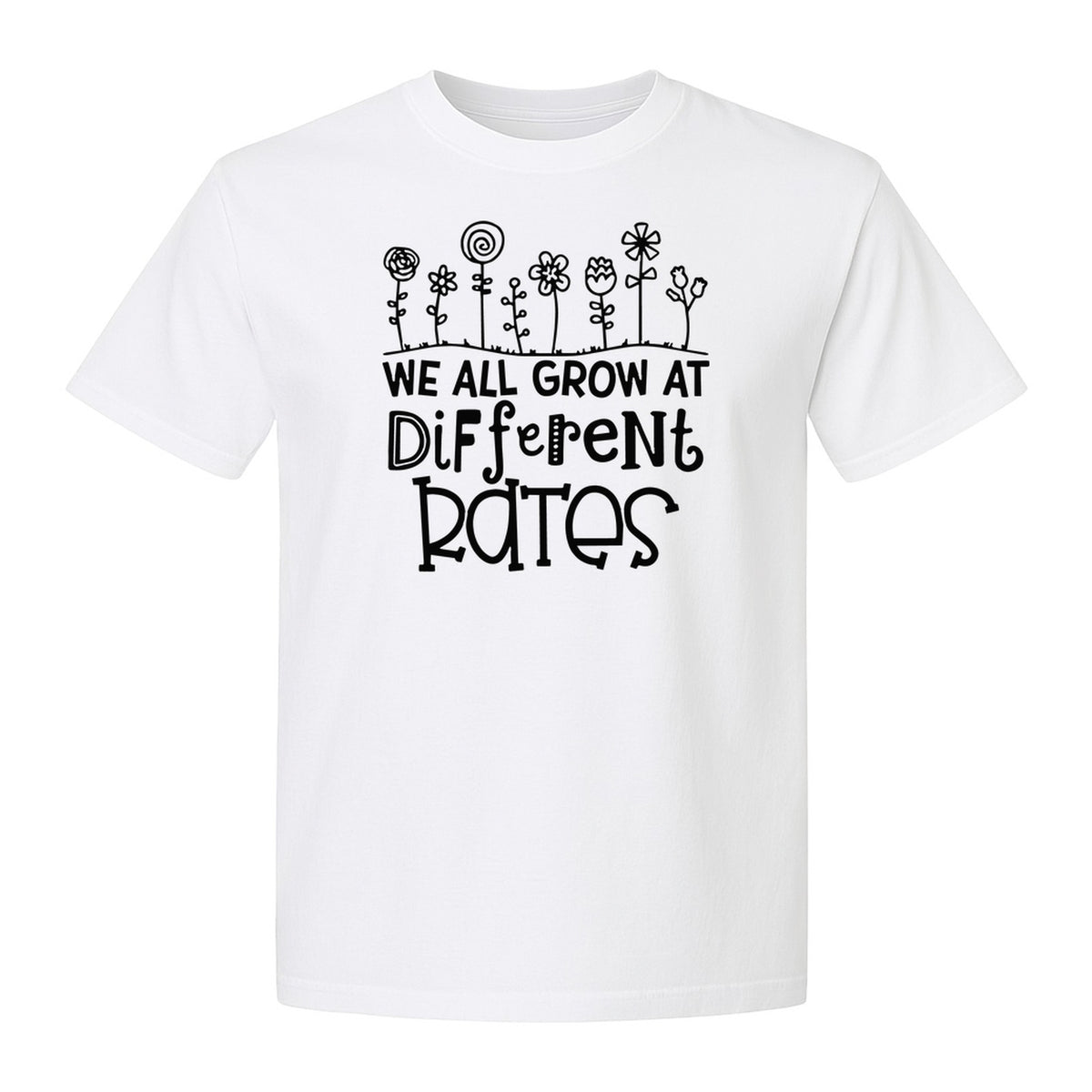 Teacher T-Shirt, We All Grow at Different Rates Floral Classroom Design for Special Education