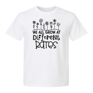 Teacher T-Shirt, We All Grow at Different Rates Floral Classroom Design for Special Education