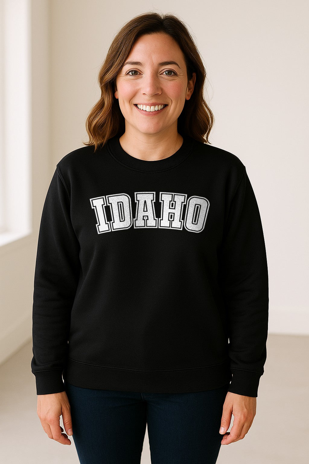 Idaho Sweatshirt, Collegiate Letter Gem State Graphic Crewneck for Men and Women