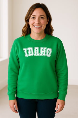 Idaho Sweatshirt, Collegiate Letter Gem State Graphic Crewneck for Men and Women