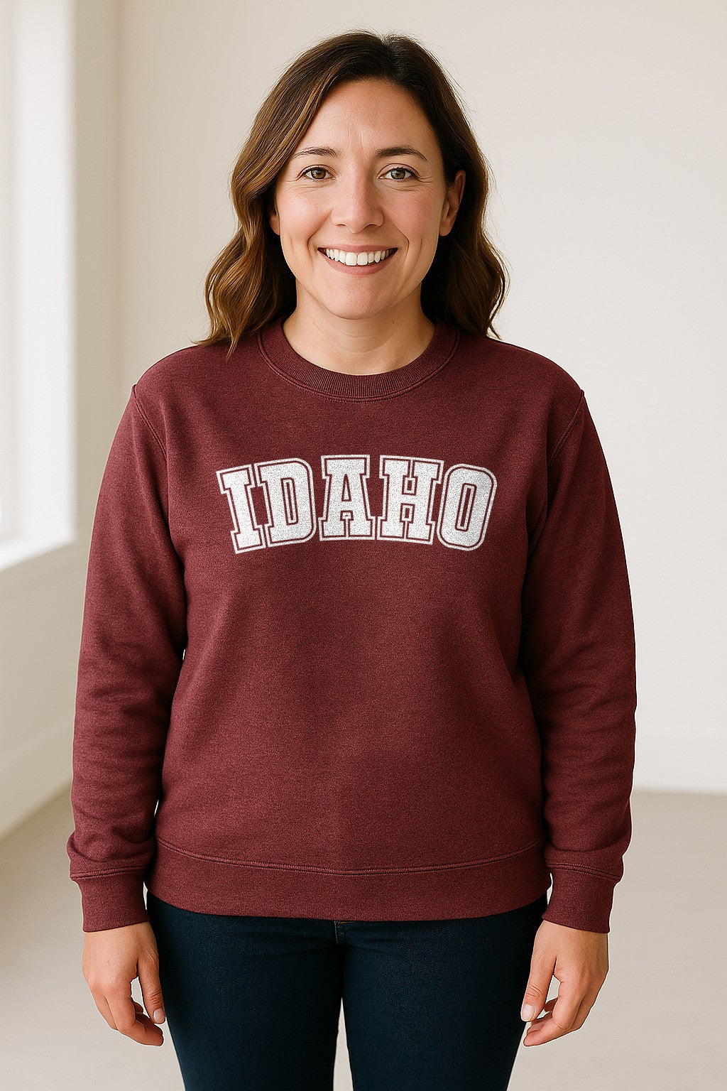 Idaho Sweatshirt, Collegiate Letter Gem State Graphic Crewneck for Men and Women
