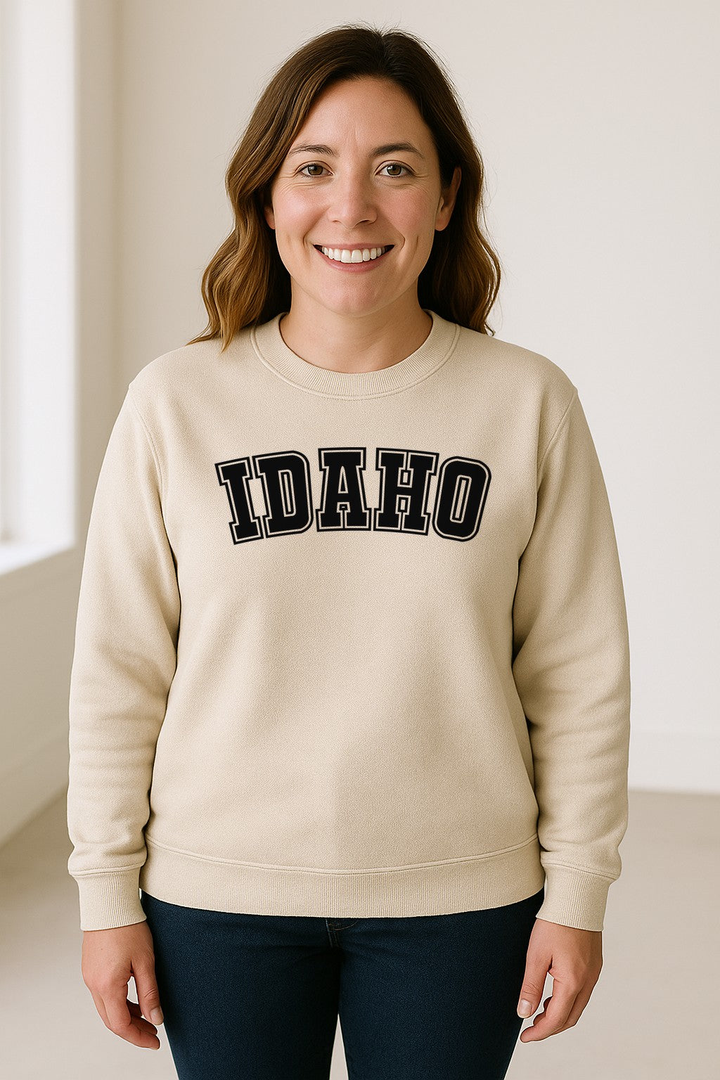 Idaho Sweatshirt, Collegiate Letter Gem State Graphic Crewneck for Men and Women