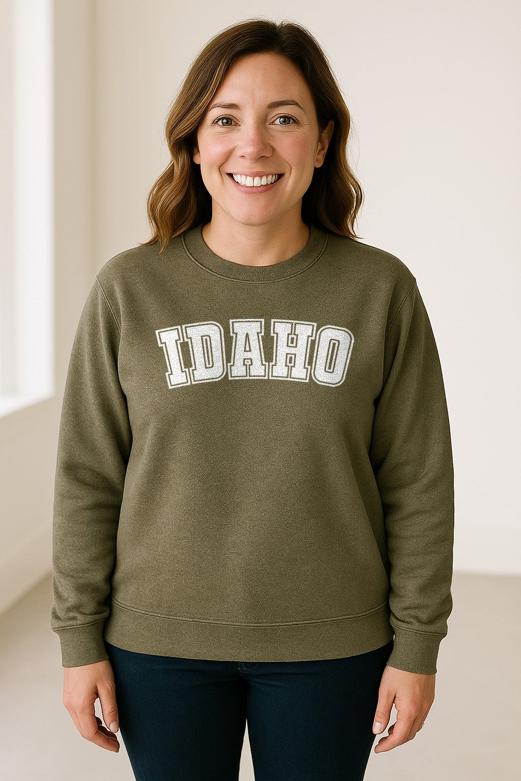 Idaho Sweatshirt, Collegiate Letter Gem State Graphic Crewneck for Men and Women