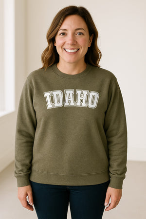 Idaho Sweatshirt, Collegiate Letter Gem State Graphic Crewneck for Men and Women