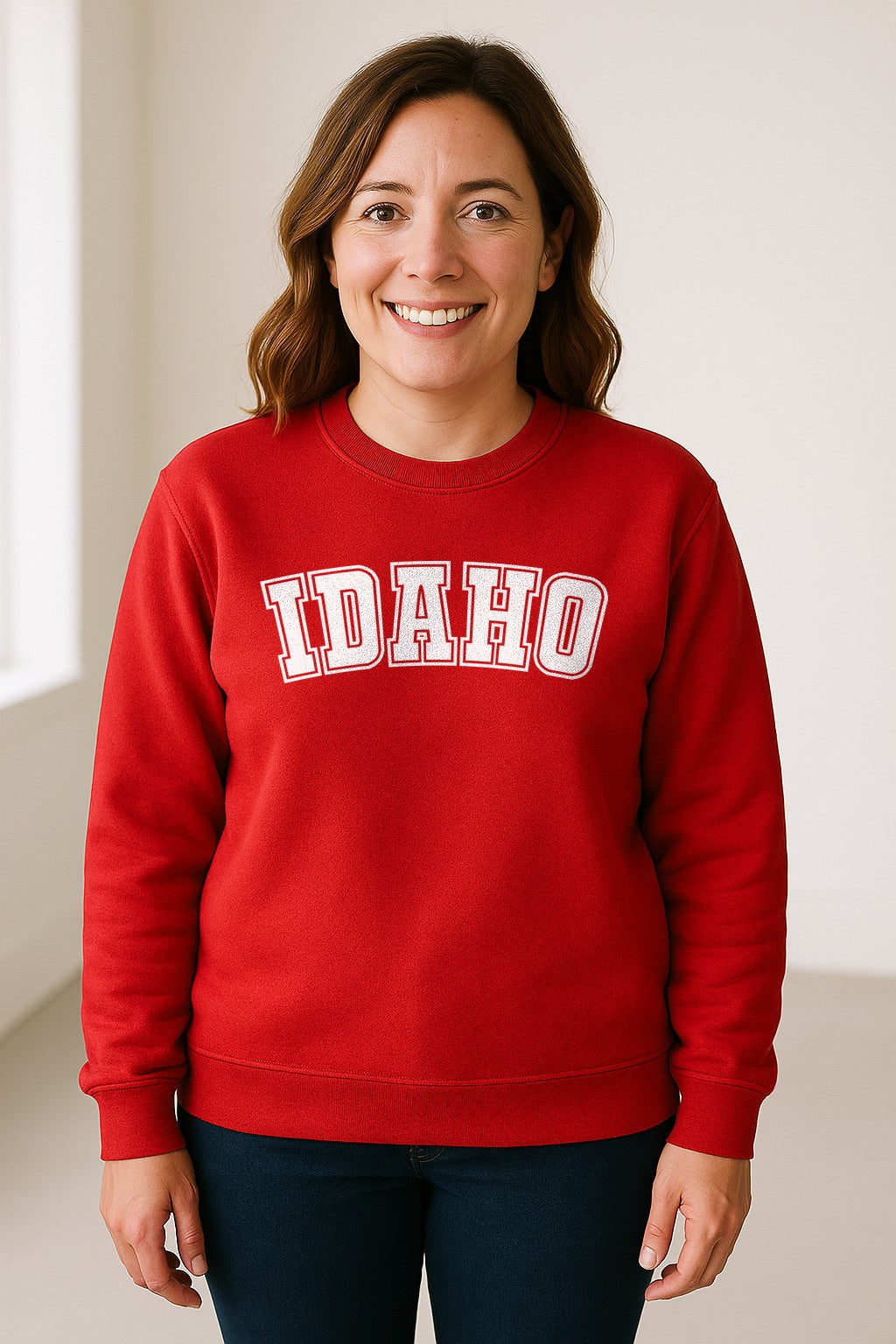 Idaho Sweatshirt, Collegiate Letter Gem State Graphic Crewneck for Men and Women