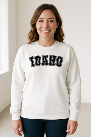 Idaho Sweatshirt, Collegiate Letter Gem State Graphic Crewneck for Men and Women