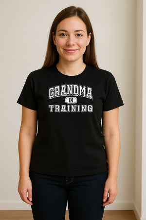 Grandma In Training T-Shirt, Varsity Lettering for Future Grandmothers and Baby Shower Gifts