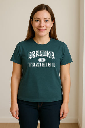 Grandma In Training T-Shirt, Varsity Lettering for Future Grandmothers and Baby Shower Gifts