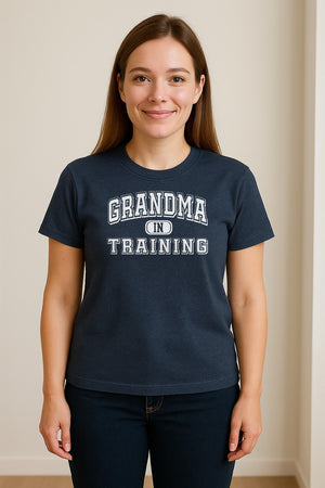 Grandma In Training T-Shirt, Varsity Lettering for Future Grandmothers and Baby Shower Gifts