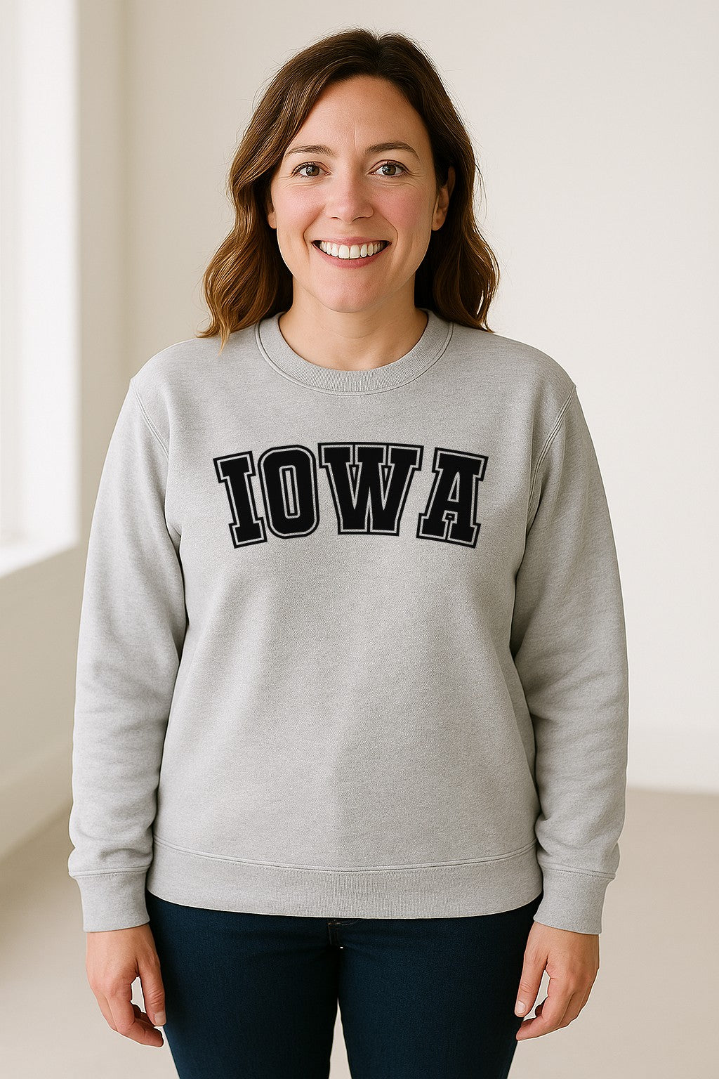Iowa Sweatshirt, Retro Varsity Arch Letter State Pride Crewneck for Midwest Residents