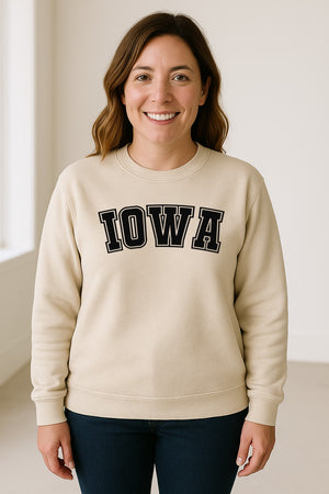 Iowa Sweatshirt, Retro Varsity Arch Letter State Pride Crewneck for Midwest Residents