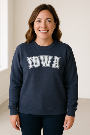 Iowa Sweatshirt, Retro Varsity Arch Letter State Pride Crewneck for Midwest Residents