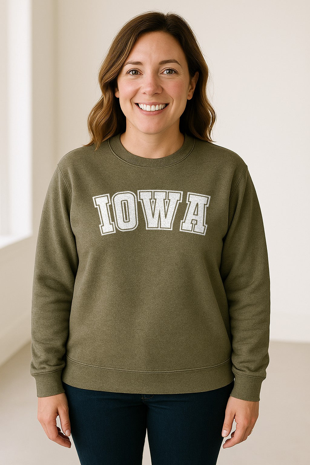 Iowa Sweatshirt, Retro Varsity Arch Letter State Pride Crewneck for Midwest Residents