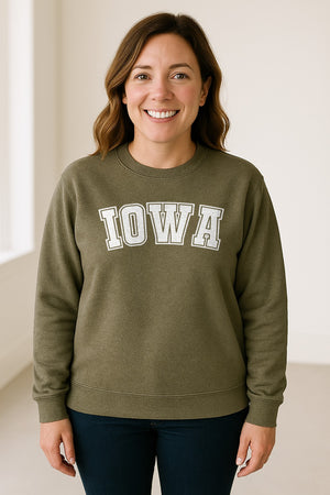 Iowa Sweatshirt, Retro Varsity Arch Letter State Pride Crewneck for Midwest Residents