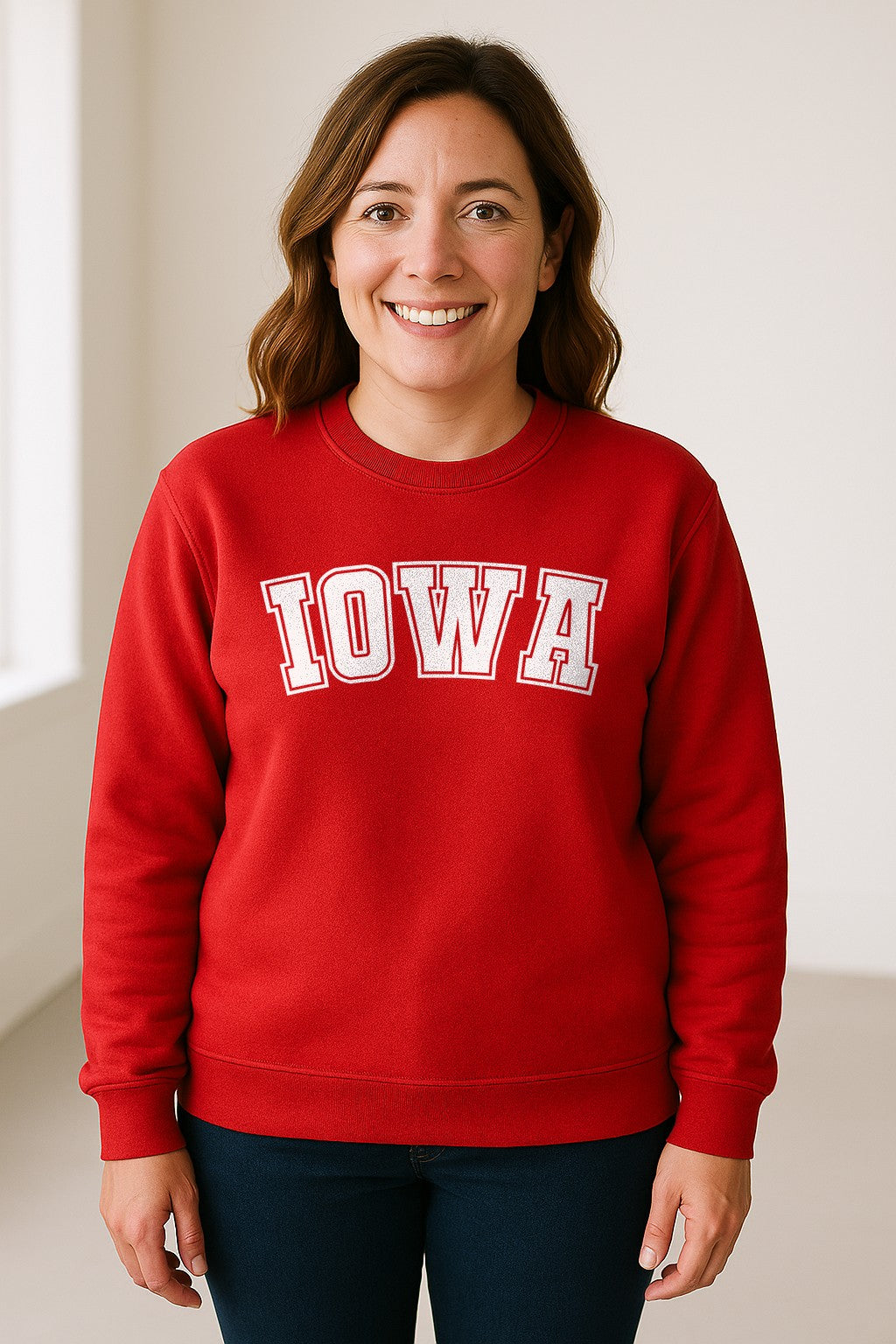 Iowa Sweatshirt, Retro Varsity Arch Letter State Pride Crewneck for Midwest Residents