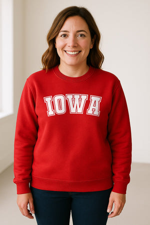 Iowa Sweatshirt, Retro Varsity Arch Letter State Pride Crewneck for Midwest Residents