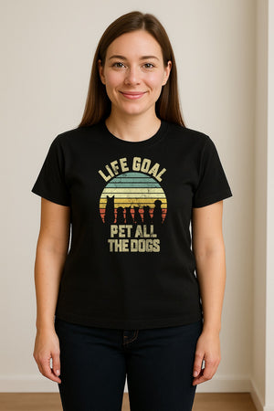 Life Goal Pet All The Dogs T-Shirt, Retro Sunset Graphic for Puppy Parents