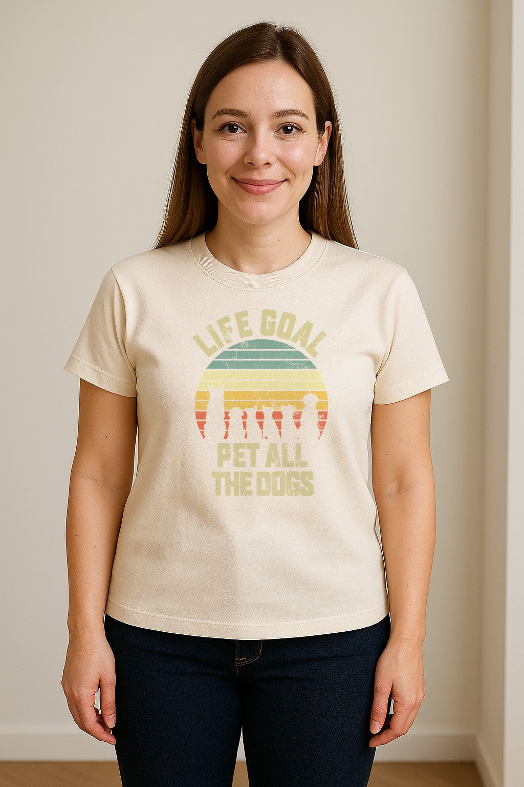 Life Goal Pet All The Dogs T-Shirt, Retro Sunset Graphic for Puppy Parents