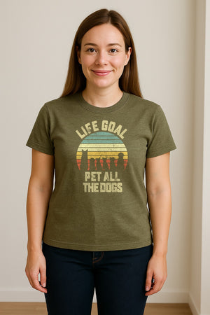 Life Goal Pet All The Dogs T-Shirt, Retro Sunset Graphic for Puppy Parents