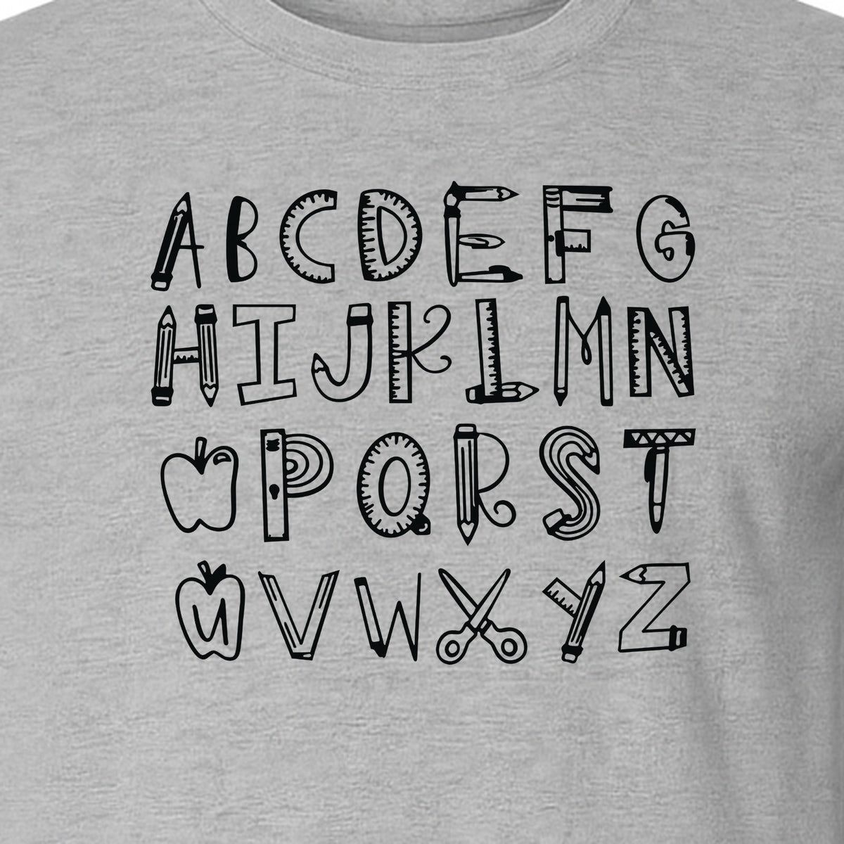 Teacher T-Shirt, Hand-Drawn A-Z Letter Design for Elementary Educators and Back to School