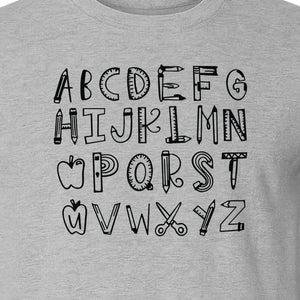 Teacher T-Shirt, Hand-Drawn A-Z Letter Design for Elementary Educators and Back to School