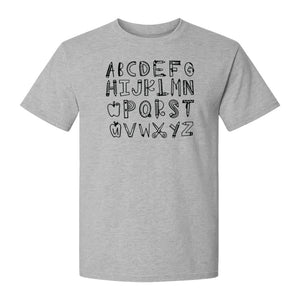 Teacher T-Shirt, Hand-Drawn A-Z Letter Design for Elementary Educators and Back to School