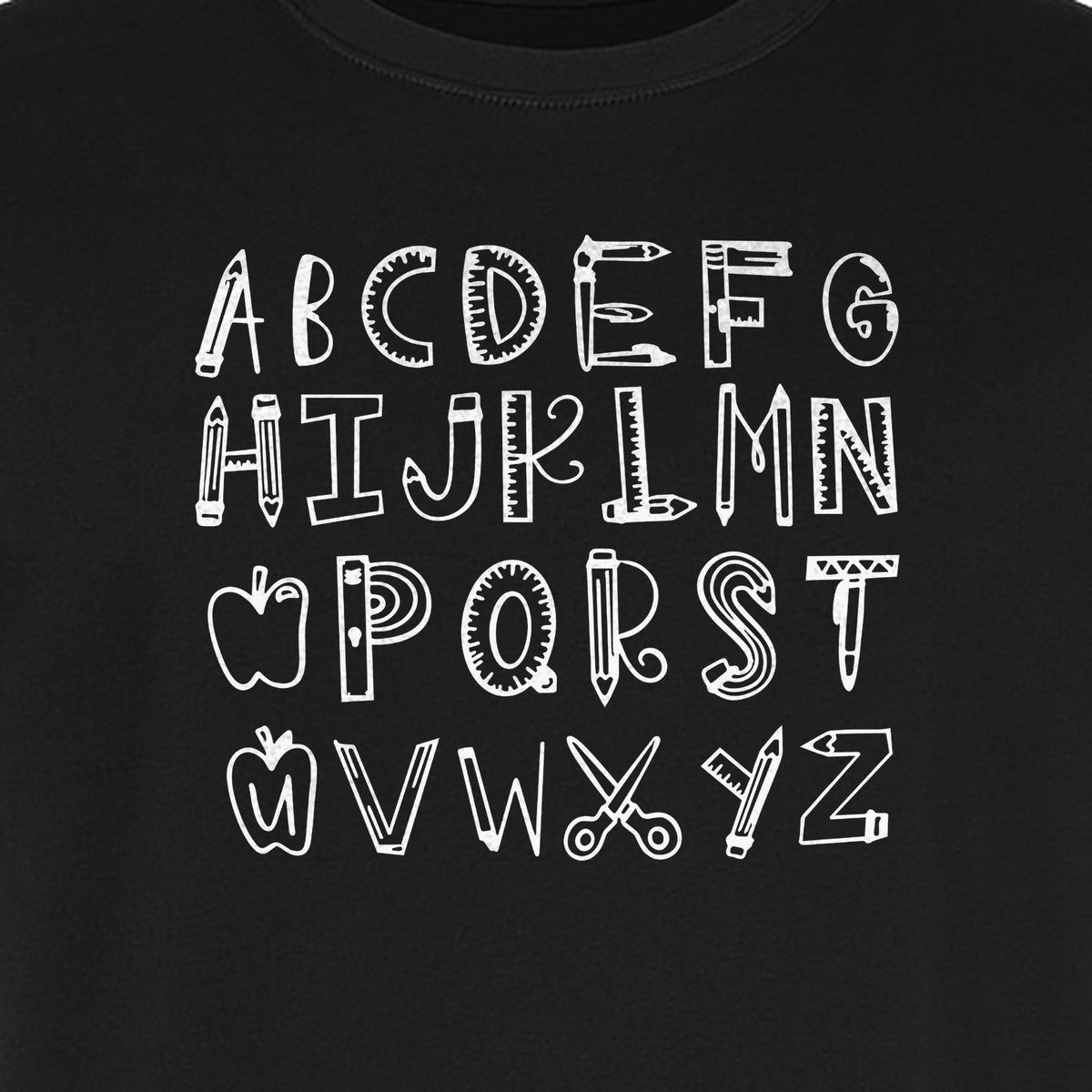 Teacher T-Shirt, Hand-Drawn A-Z Letter Design for Elementary Educators and Back to School
