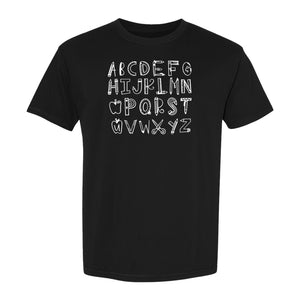 Teacher T-Shirt, Hand-Drawn A-Z Letter Design for Elementary Educators and Back to School