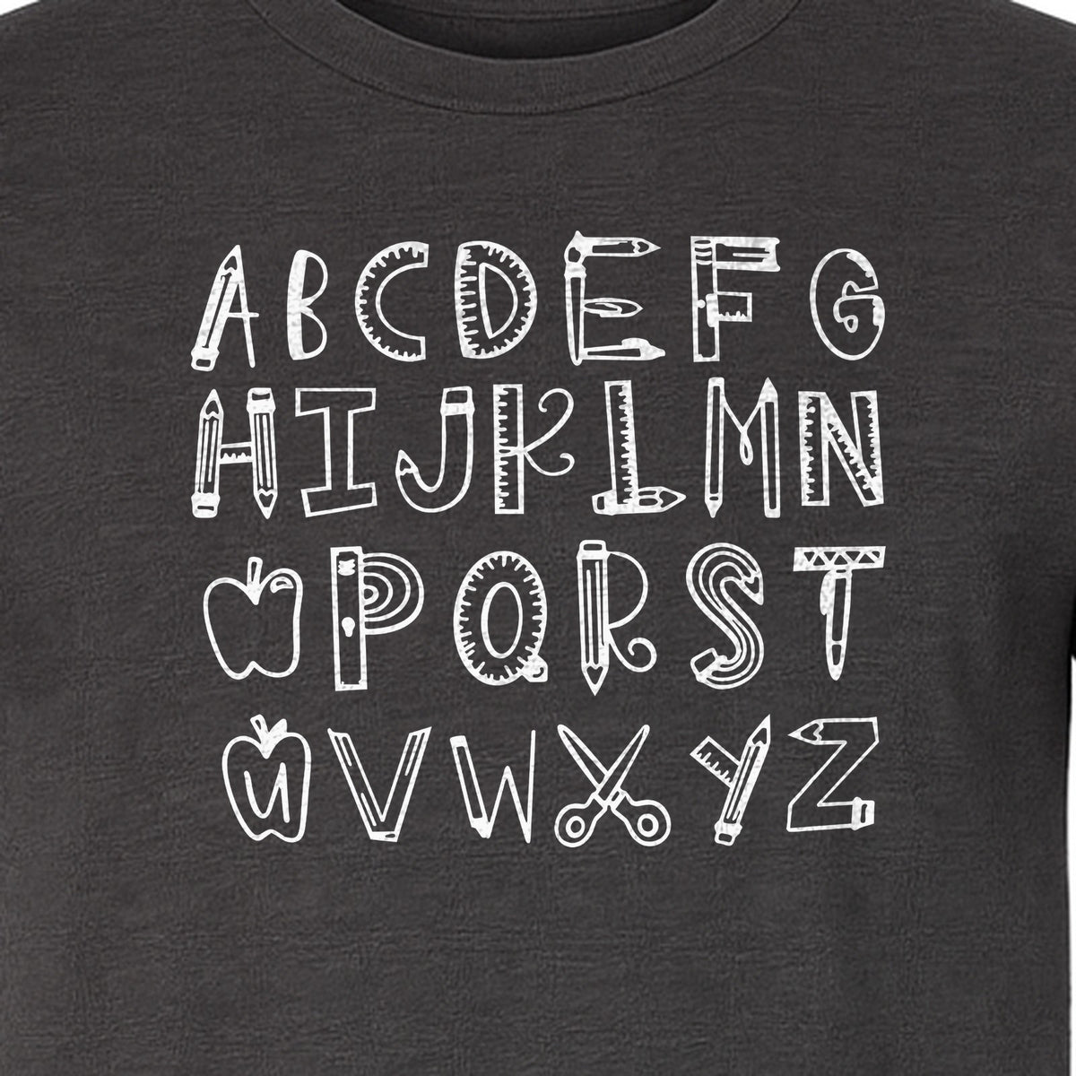 Teacher T-Shirt, Hand-Drawn A-Z Letter Design for Elementary Educators and Back to School