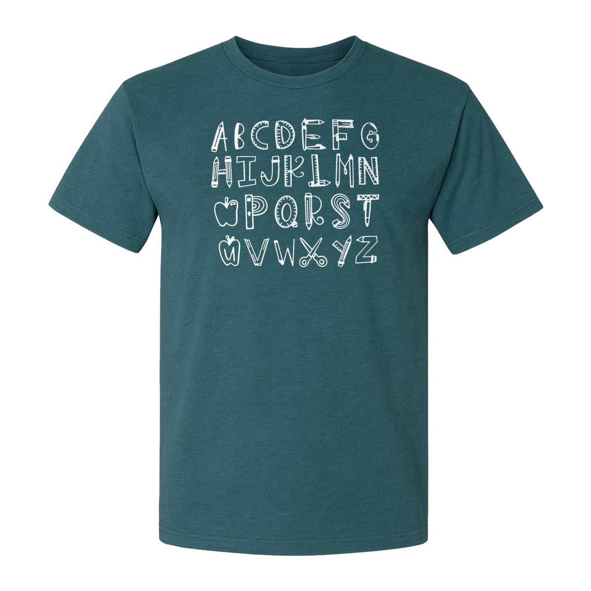 Teacher T-Shirt, Hand-Drawn A-Z Letter Design for Elementary Educators and Back to School