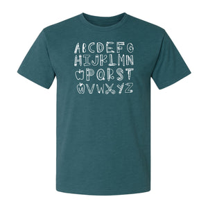 Teacher T-Shirt, Hand-Drawn A-Z Letter Design for Elementary Educators and Back to School