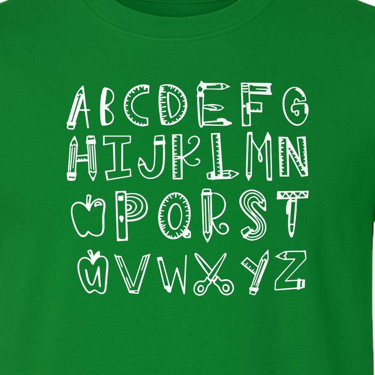 Teacher T-Shirt, Hand-Drawn A-Z Letter Design for Elementary Educators and Back to School