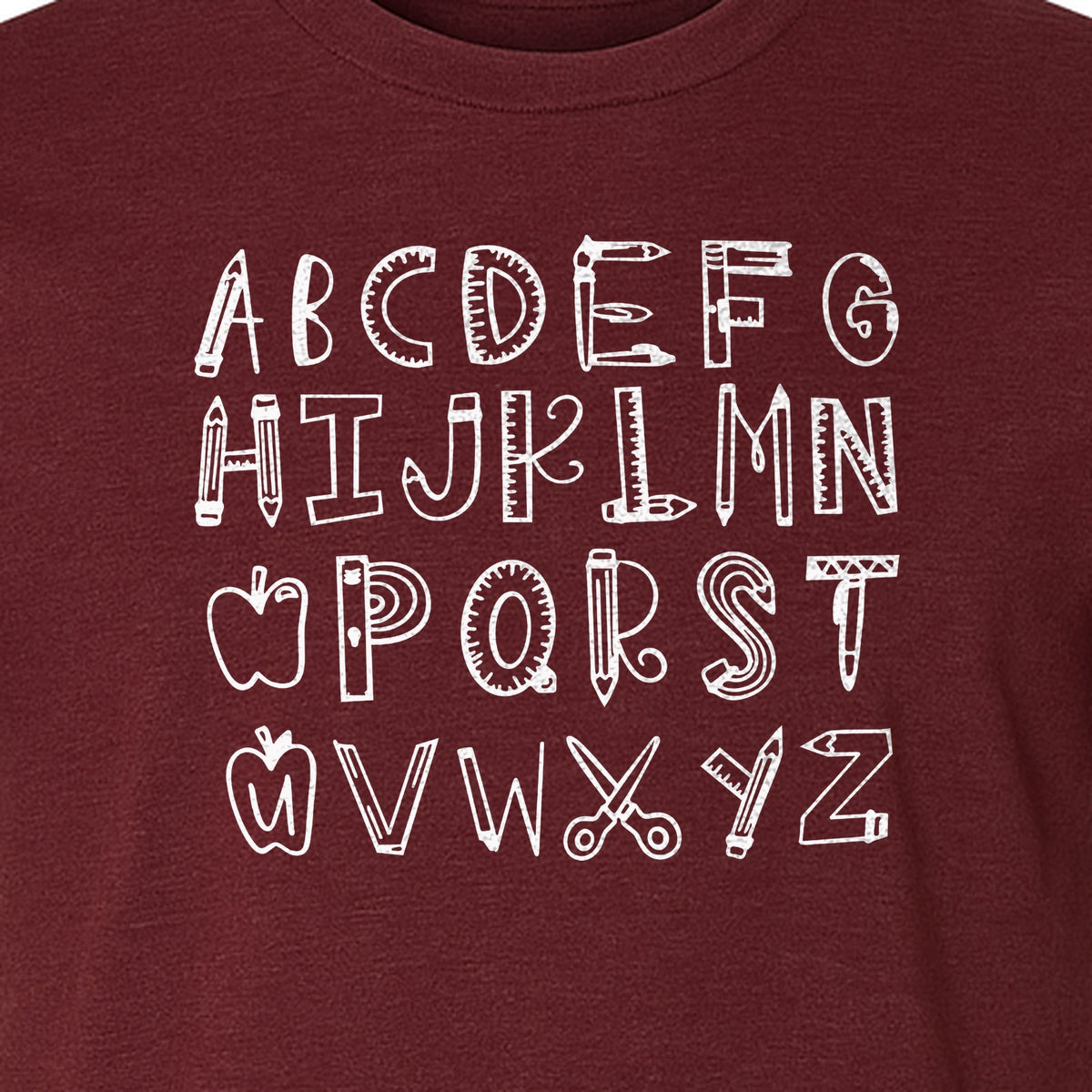 Teacher T-Shirt, Hand-Drawn A-Z Letter Design for Elementary Educators and Back to School