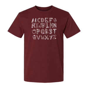 Teacher T-Shirt, Hand-Drawn A-Z Letter Design for Elementary Educators and Back to School