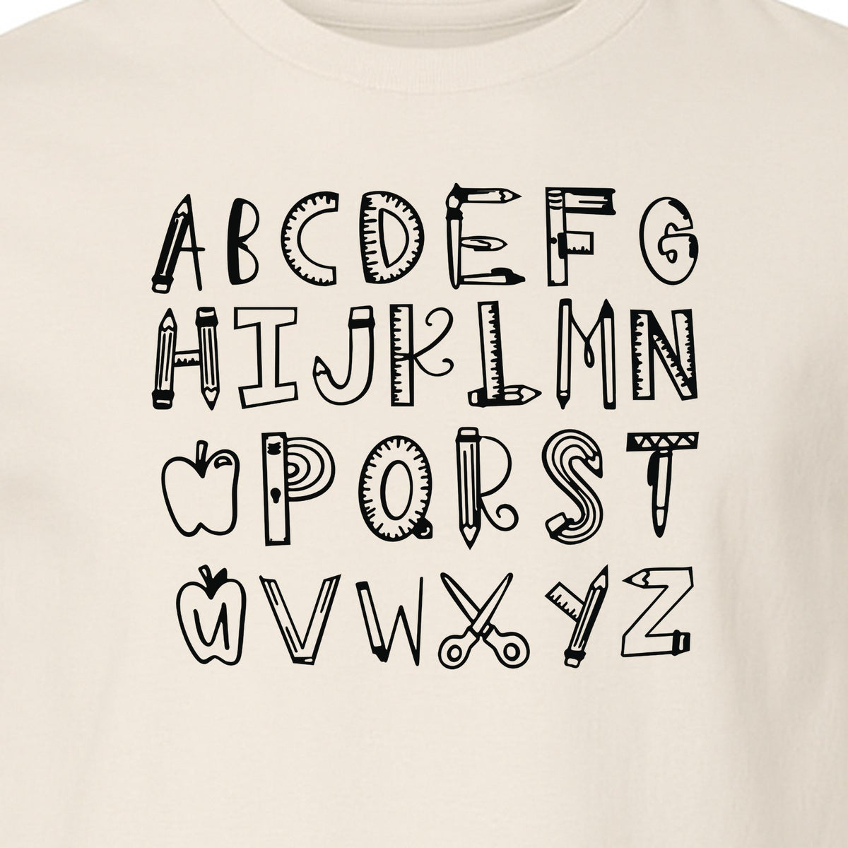 Teacher T-Shirt, Hand-Drawn A-Z Letter Design for Elementary Educators and Back to School