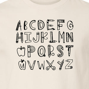 Teacher T-Shirt, Hand-Drawn A-Z Letter Design for Elementary Educators and Back to School