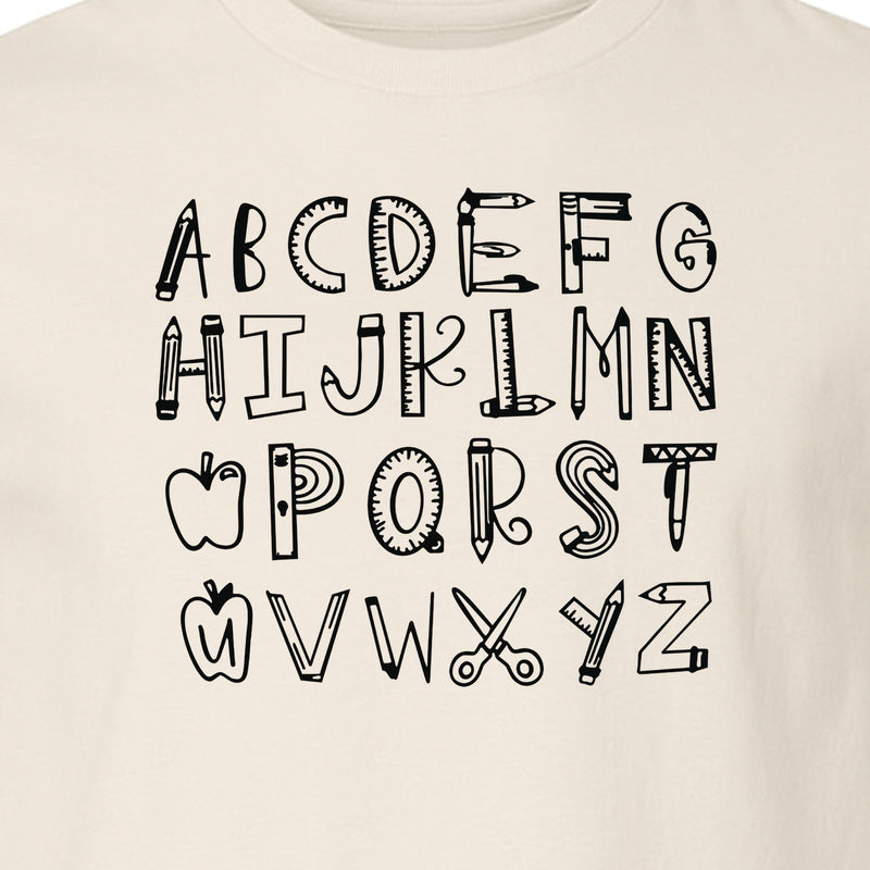 Teacher T-Shirt, Hand-Drawn A-Z Letter Design for Elementary Educators and Back to School