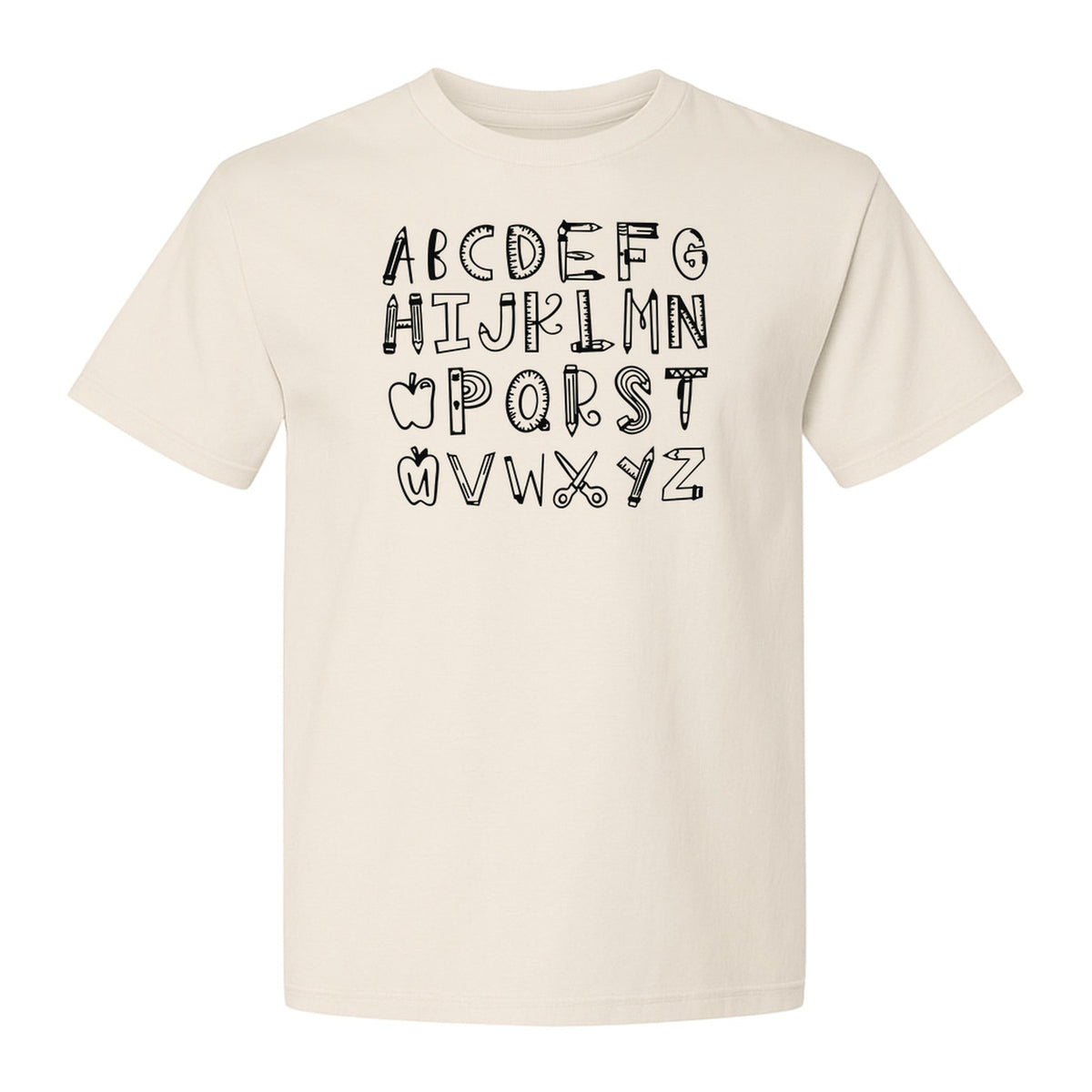 Teacher T-Shirt, Hand-Drawn A-Z Letter Design for Elementary Educators and Back to School