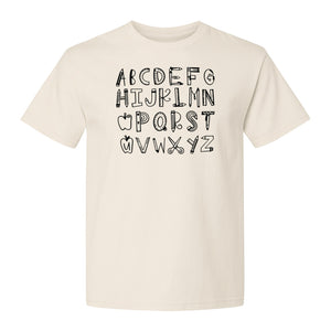 Teacher T-Shirt, Hand-Drawn A-Z Letter Design for Elementary Educators and Back to School