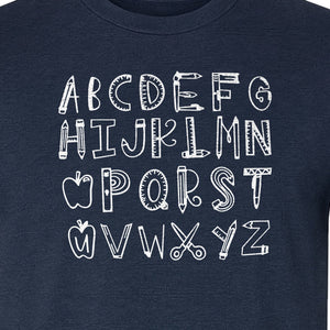 Teacher T-Shirt, Hand-Drawn A-Z Letter Design for Elementary Educators and Back to School