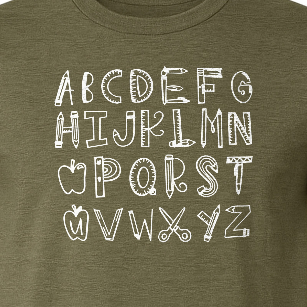 Teacher T-Shirt, Hand-Drawn A-Z Letter Design for Elementary Educators and Back to School