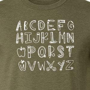 Teacher T-Shirt, Hand-Drawn A-Z Letter Design for Elementary Educators and Back to School