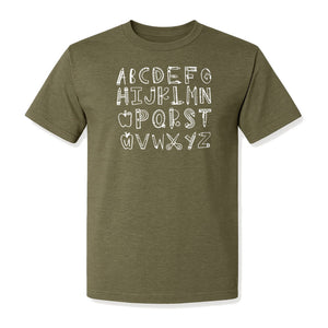 Teacher T-Shirt, Hand-Drawn A-Z Letter Design for Elementary Educators and Back to School