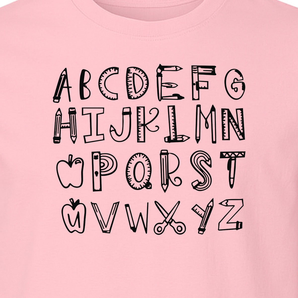 Teacher T-Shirt, Hand-Drawn A-Z Letter Design for Elementary Educators and Back to School