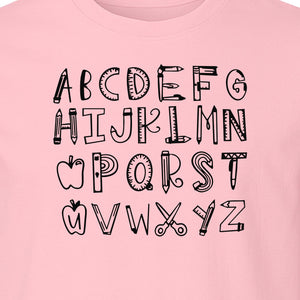 Teacher T-Shirt, Hand-Drawn A-Z Letter Design for Elementary Educators and Back to School