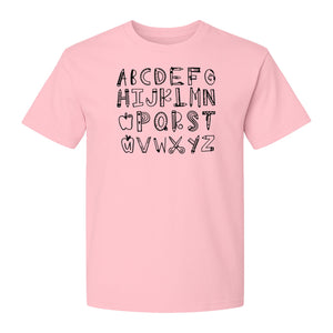 Teacher T-Shirt, Hand-Drawn A-Z Letter Design for Elementary Educators and Back to School