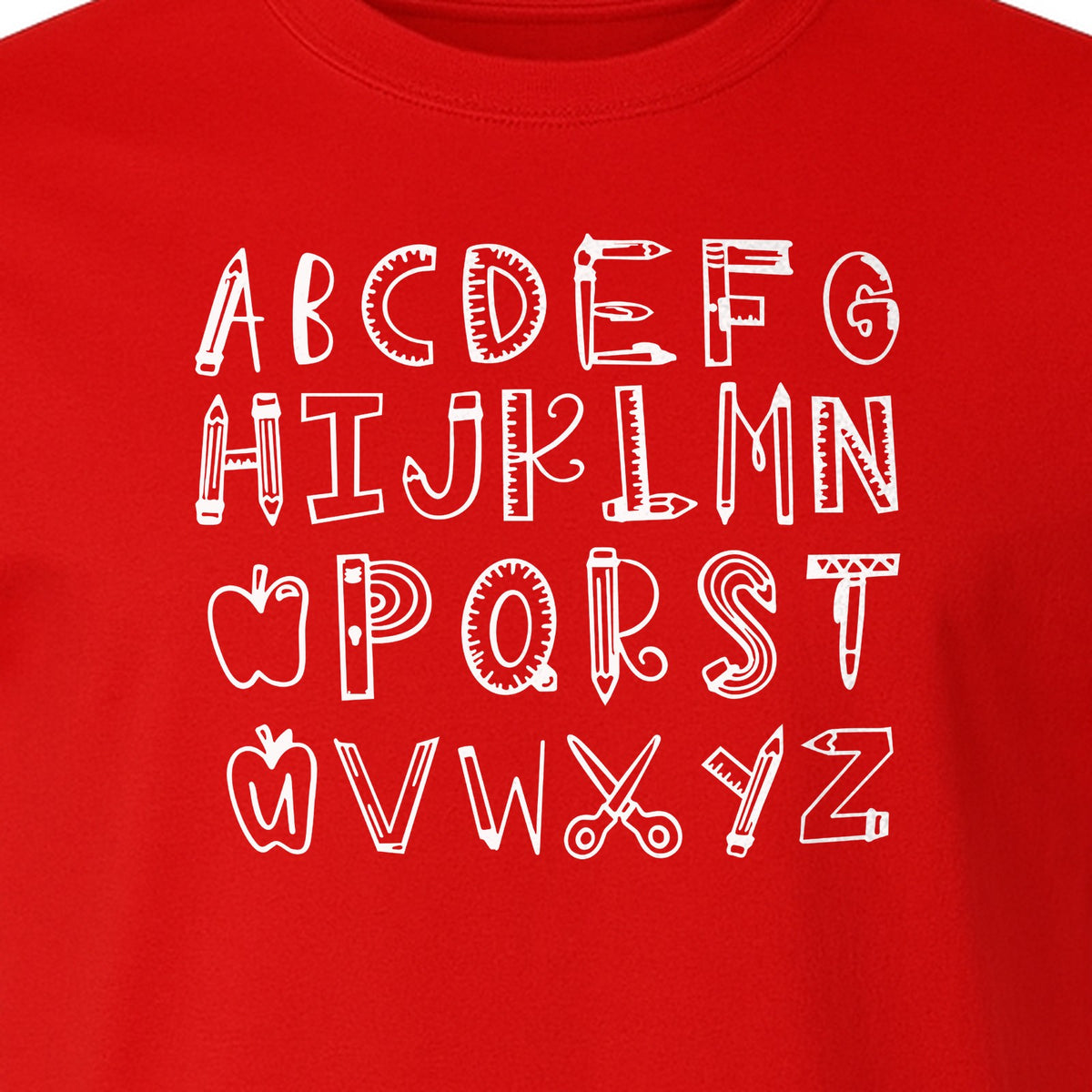 Teacher T-Shirt, Hand-Drawn A-Z Letter Design for Elementary Educators and Back to School