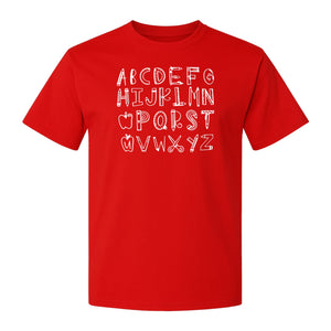 Teacher T-Shirt, Hand-Drawn A-Z Letter Design for Elementary Educators and Back to School