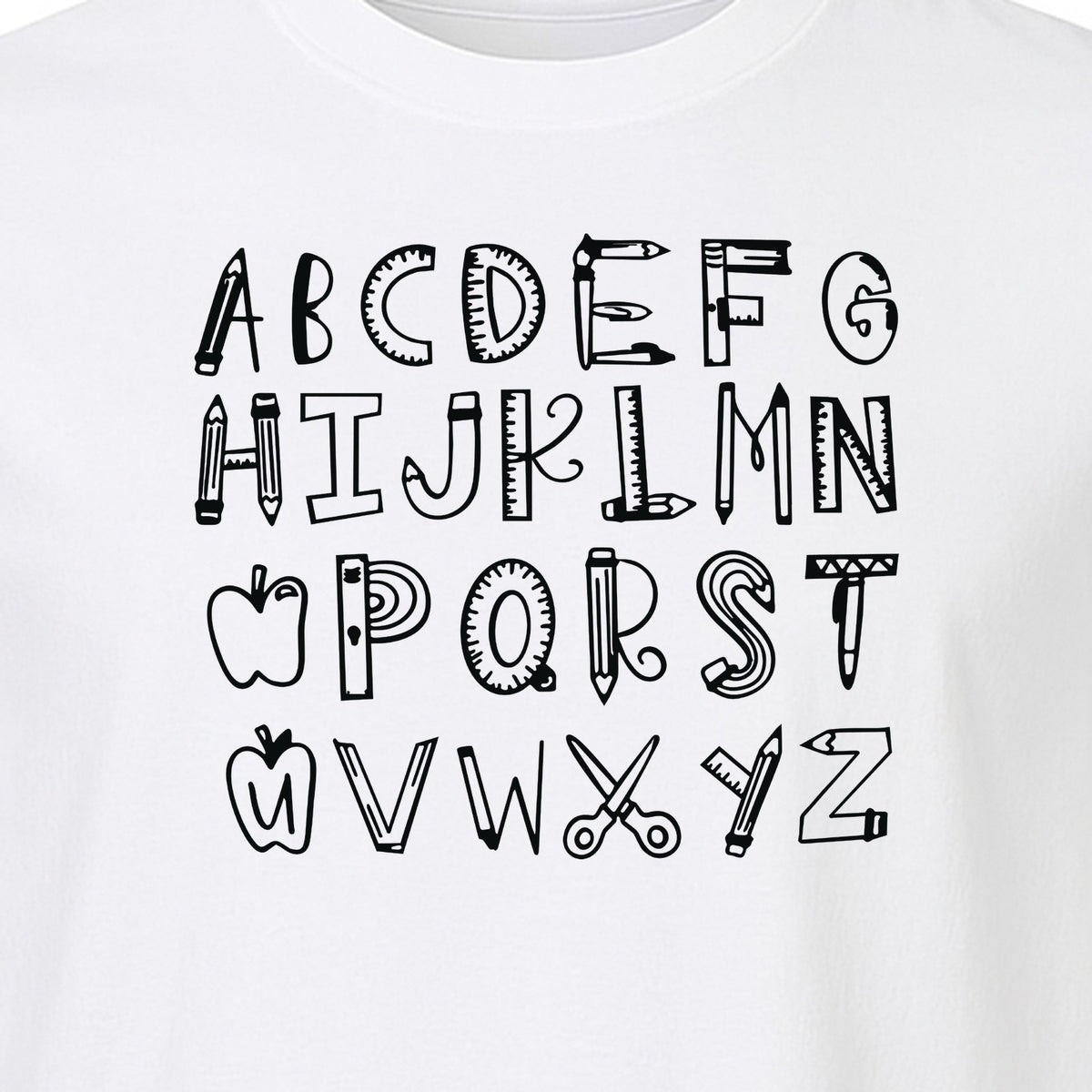 Teacher T-Shirt, Hand-Drawn A-Z Letter Design for Elementary Educators and Back to School