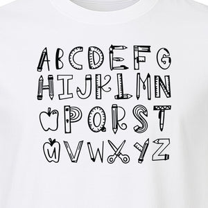 Teacher T-Shirt, Hand-Drawn A-Z Letter Design for Elementary Educators and Back to School